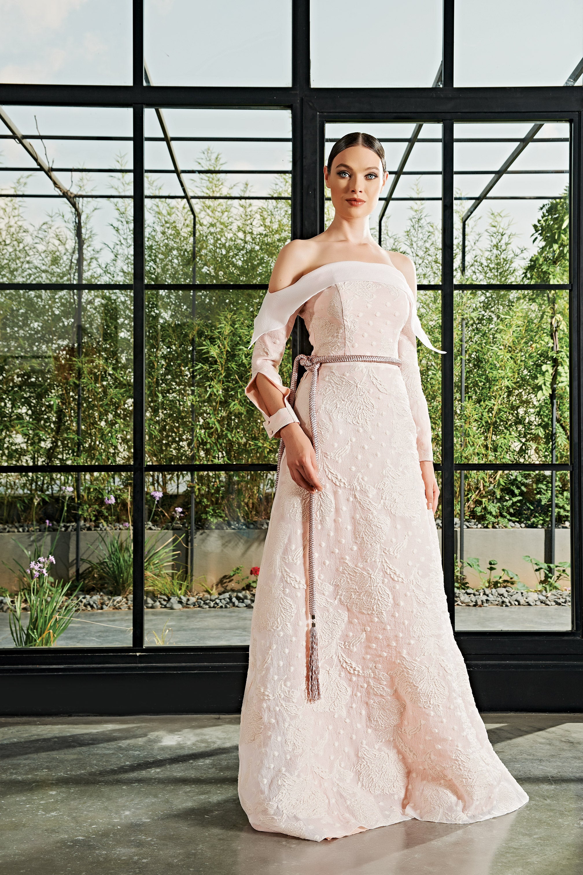 A-Line Flowered Jacquard Dress with Organza Bow Detail – John Paul Ataker