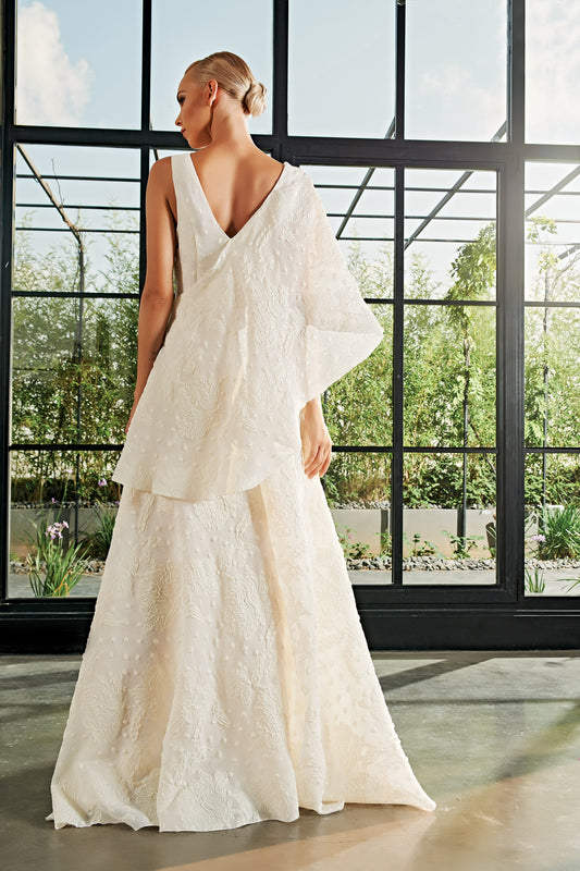 Layered Big Flower Fil-Coupe Long Dress