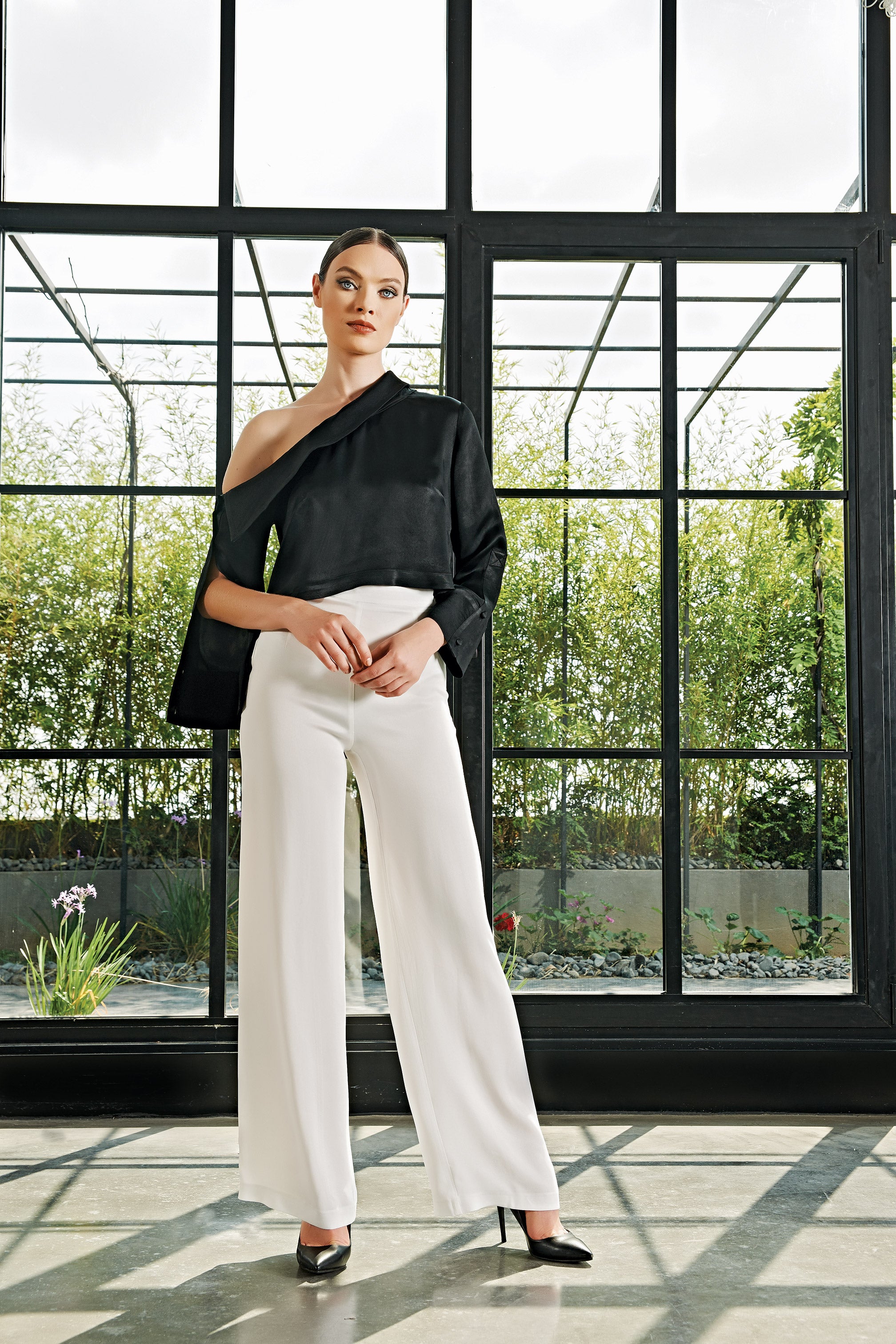 Satin trousers, sheer top & Fancy Friday - Nancys Fashion Style