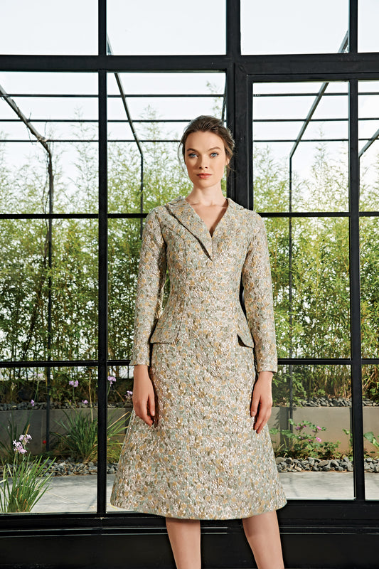 Flowered Jacquard Midi Dress