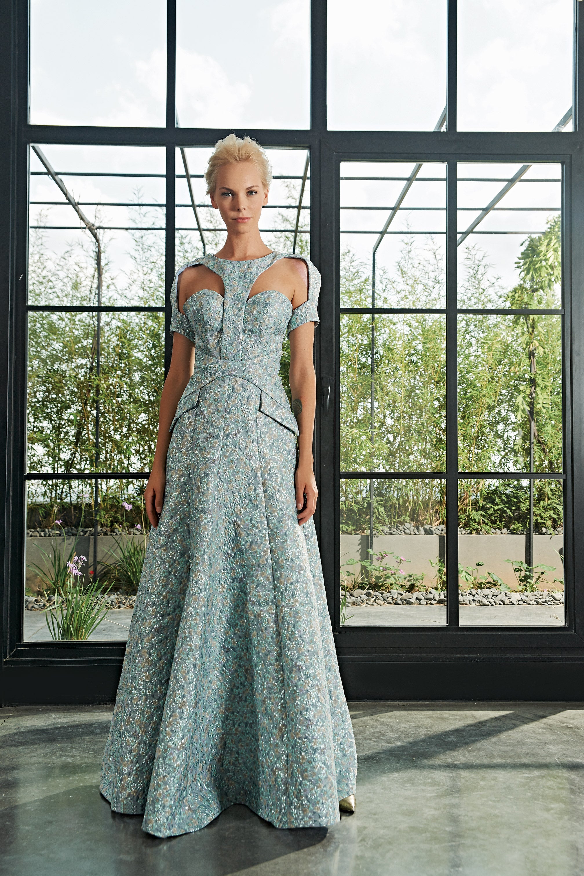 Cut-Out Detail Floral Jacquard Gown John Paul Ataker Cut-Out Detail Floral Jacquard Gown John Paul Ataker
