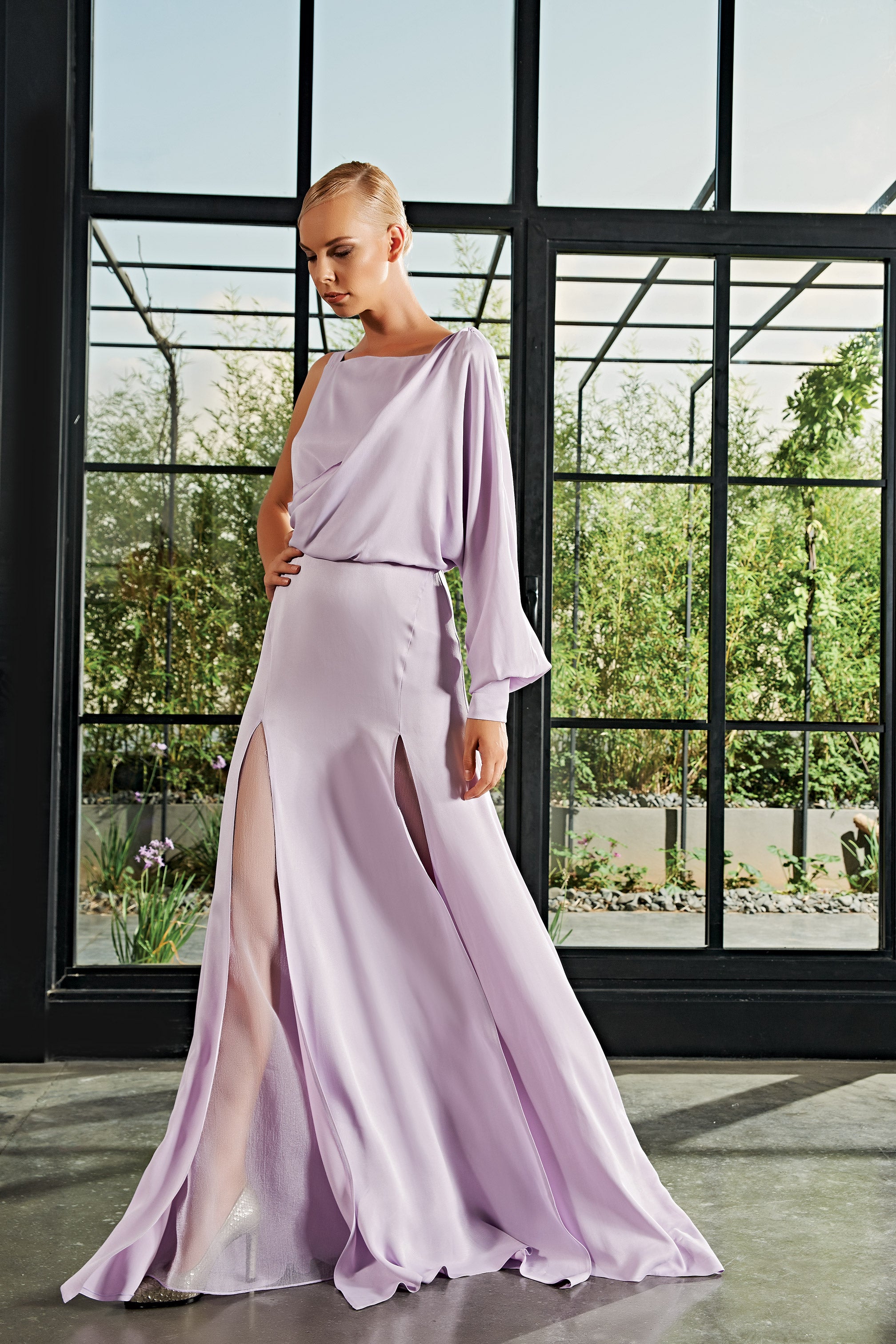 One-Sleeve Viscose Satin Long Dress John Paul Ataker One-Sleeve Viscose Satin Long Dress John Paul Ataker