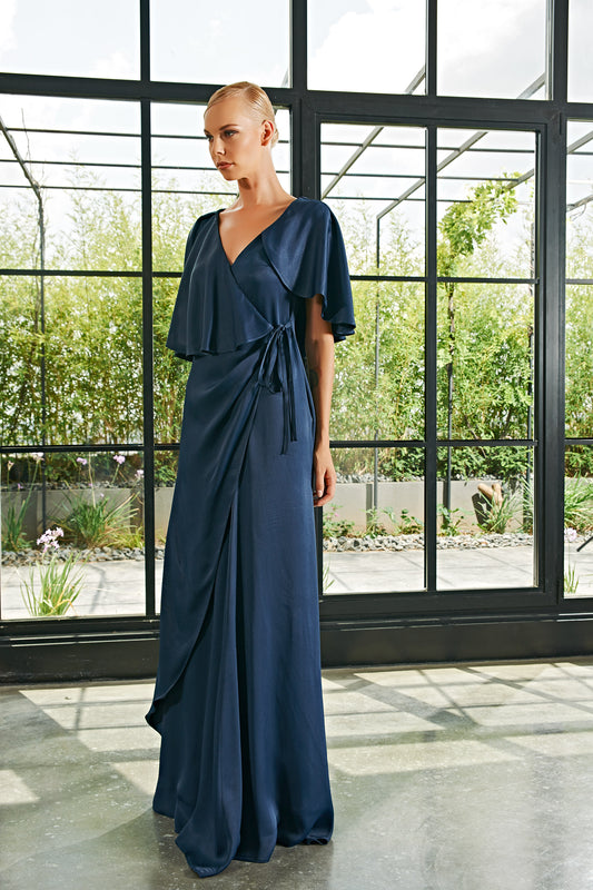 Draped Viscose Satin Long Dress