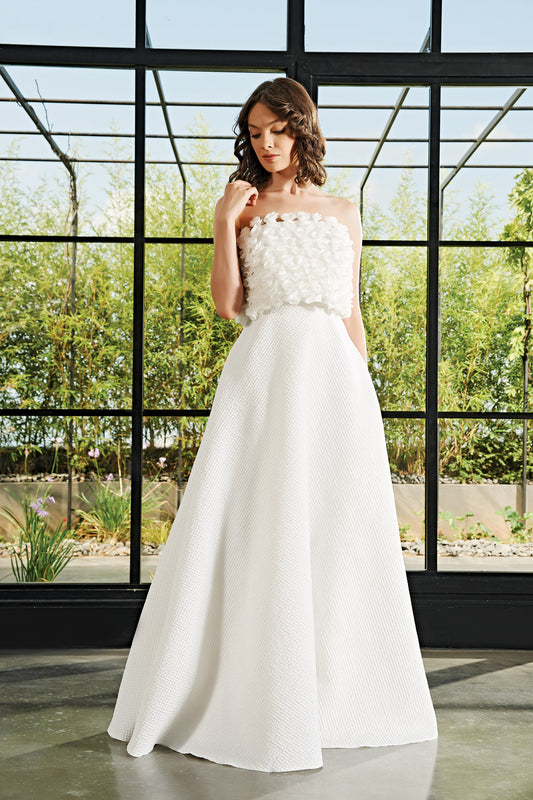 3D Flower Detailed Neckline Long Dress