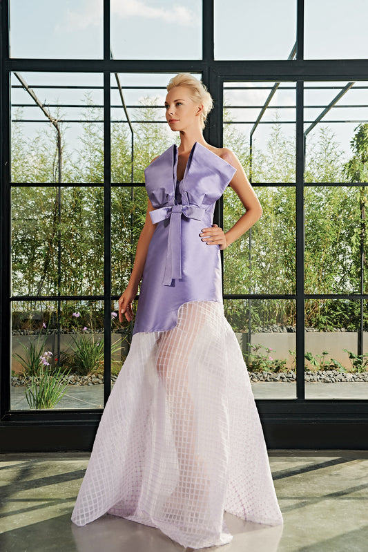 Special Pleat Organza and Taffeta Gown