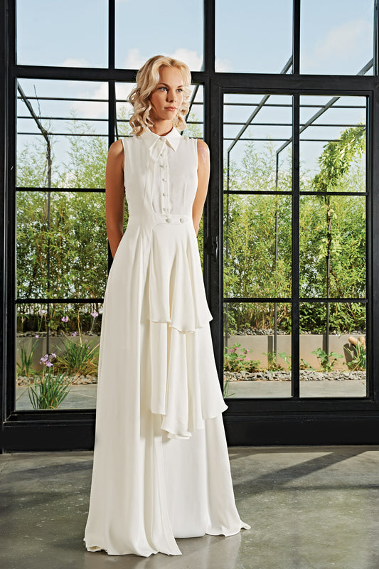 Hi-Low Hem Viscose Satin Shirt Dress