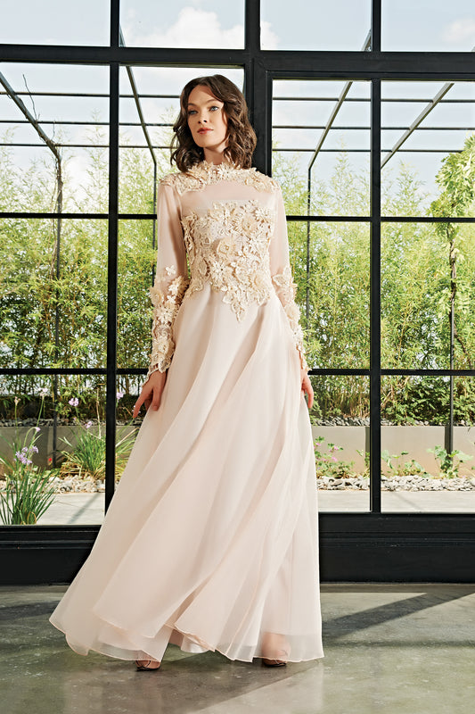 Embroideried Jacquard Long Dress