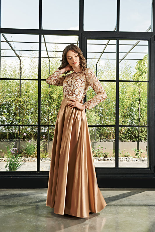 Embroideried Faille Long Dress