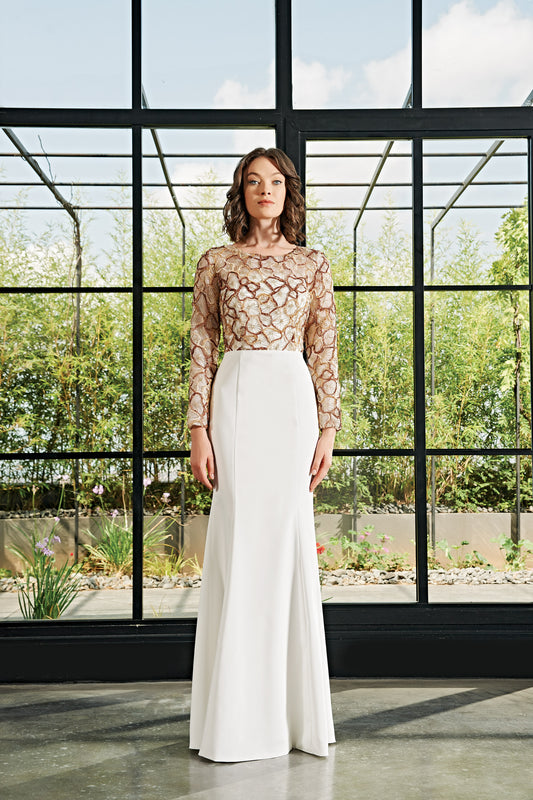 Embroideried Faille Long Dress
