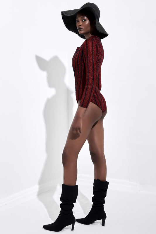 Piping Detailed Metallic Bodysuit