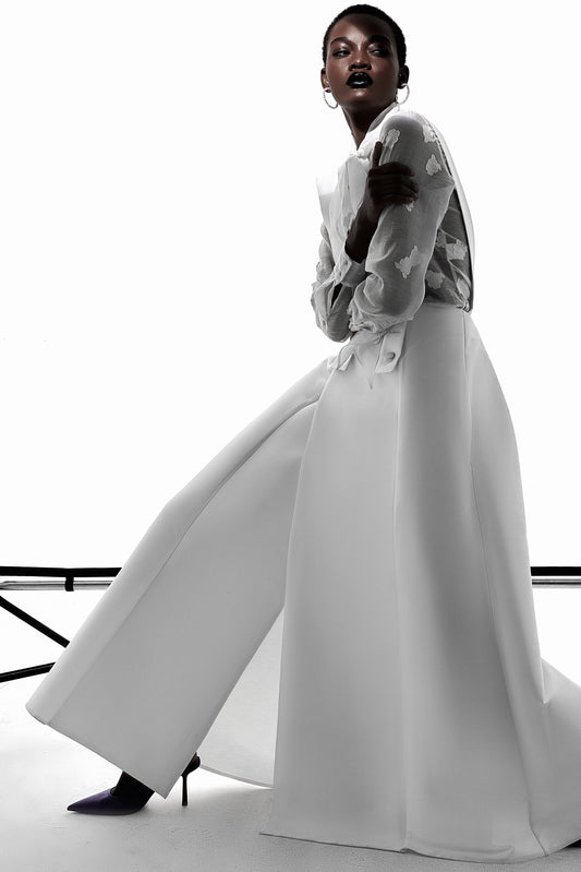 Ruffled Poplin Blouse and Mikado Skirt