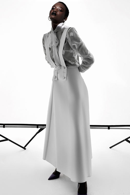 Ruffled Poplin Blouse and Mikado Skirt