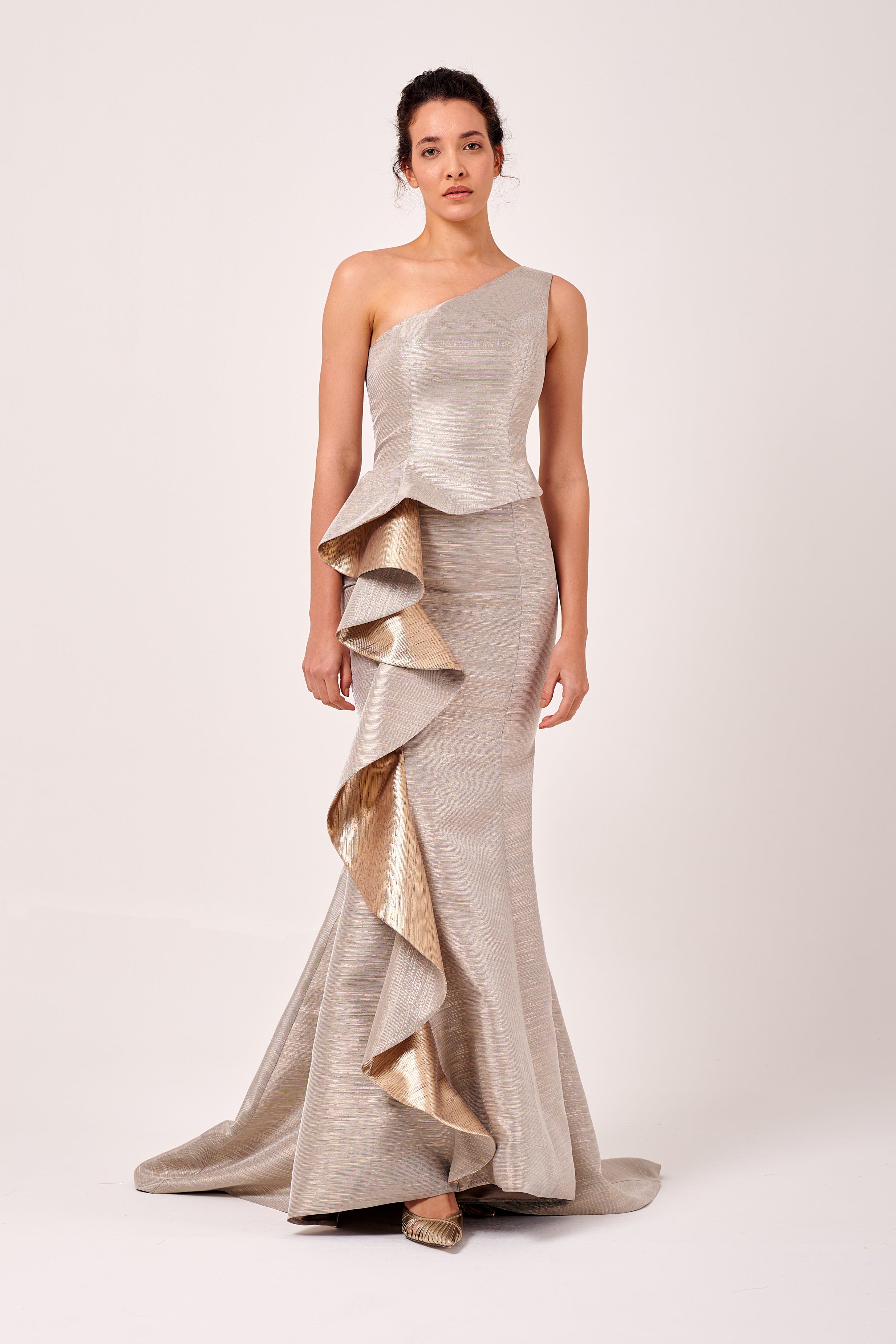One Shoulder Ruffled Peplum Detail Long Mermaid Dress John Paul Ataker One Shoulder Ruffled Peplum Detail Long Mermaid Dress John Paul Ataker