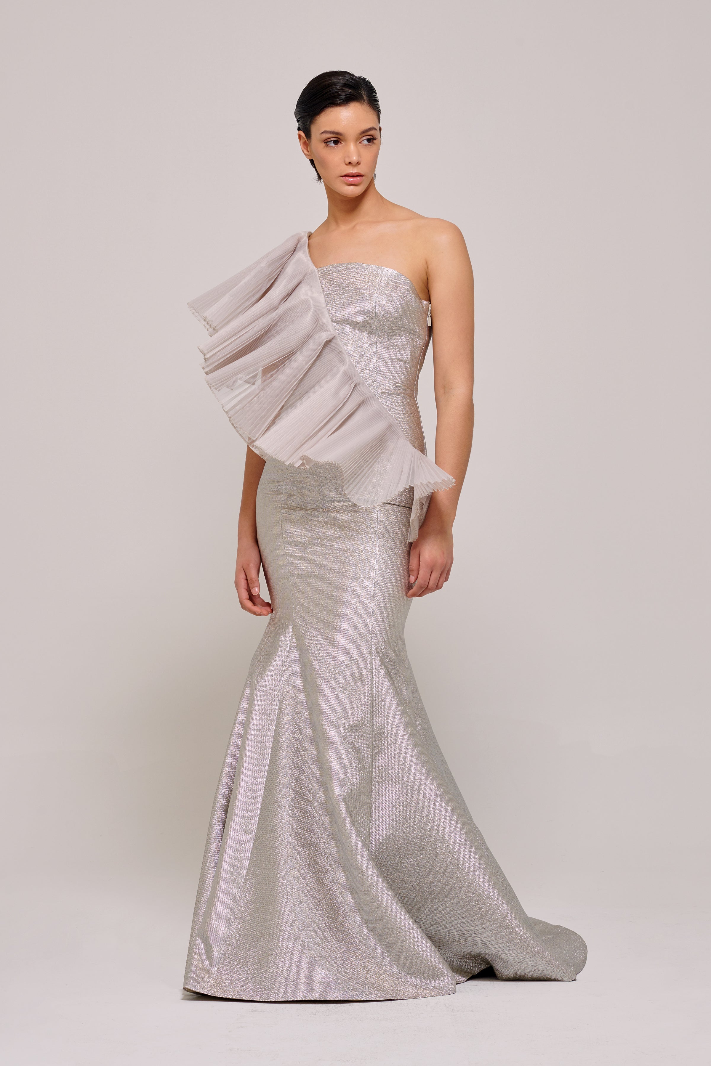 one shoulder pleated asymmetric dress Olympia Asymmetrical One Shoulder Maxi Dress