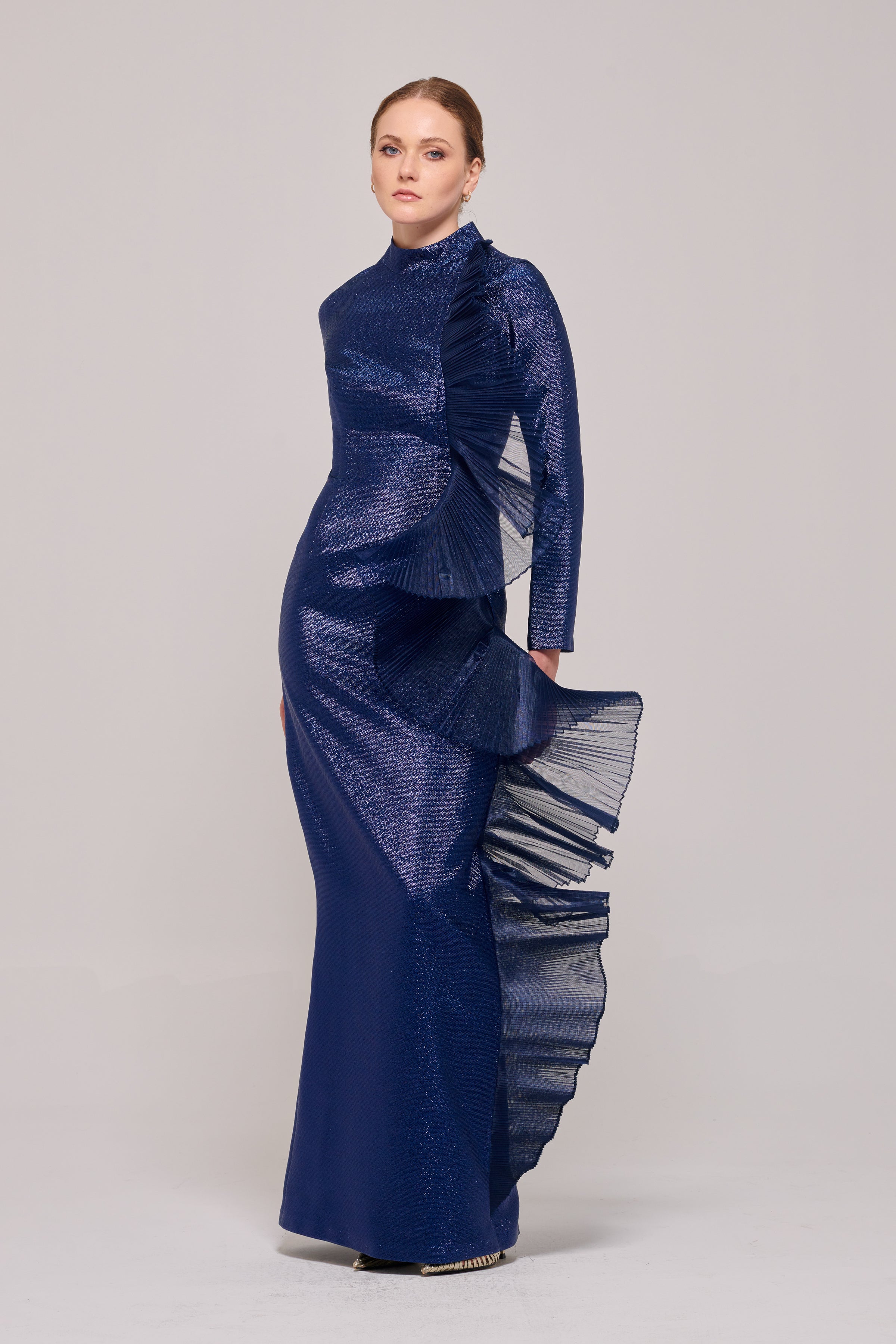 Long Sleeves Fitted Bodice Navy Gown John Paul Ataker Long Sleeves Fitted Bodice Navy Gown John Paul Ataker