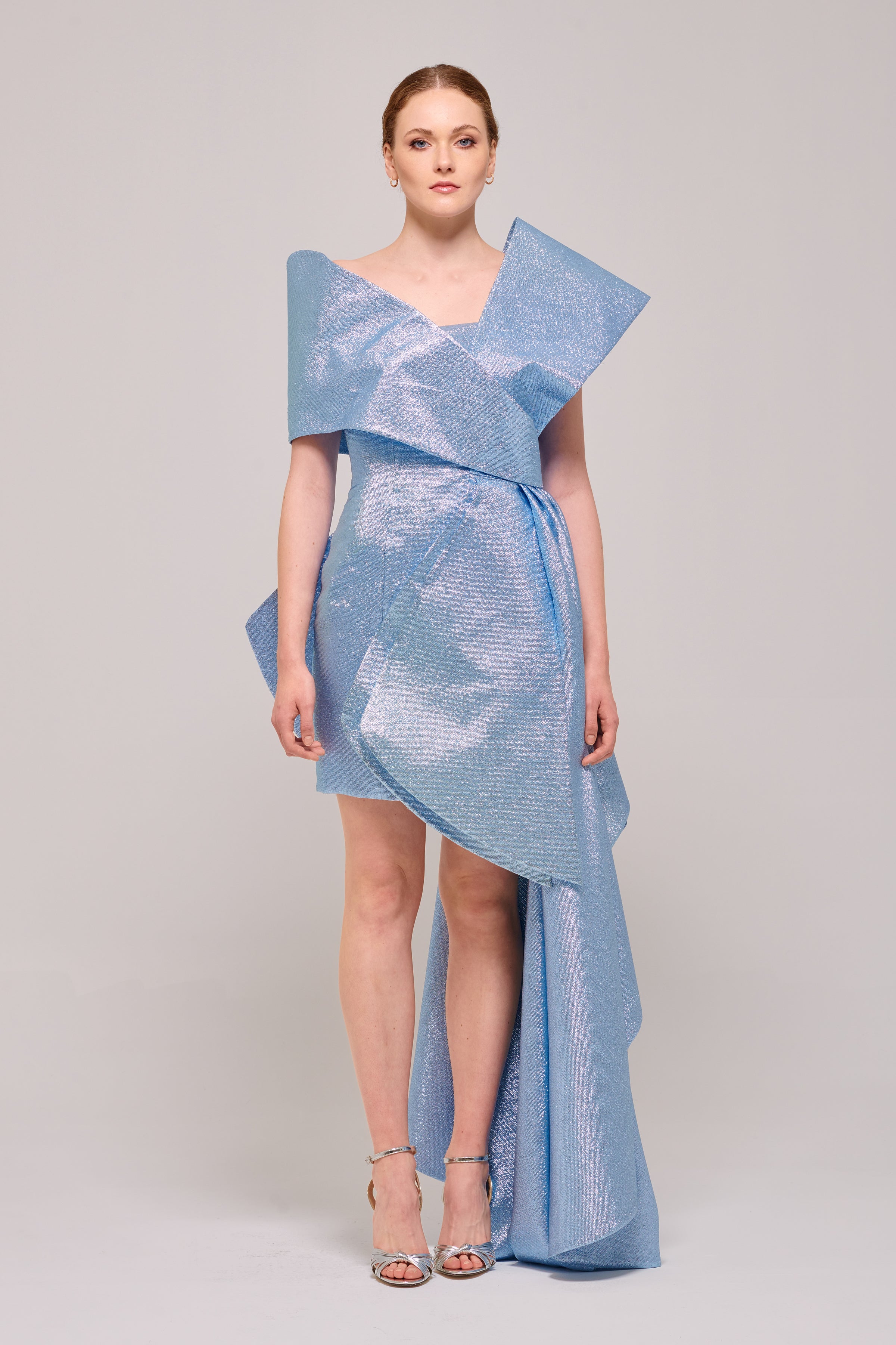 Asymmetric Bow Detail Light Blue Dress Blue & Gold Asymmetric Bow Detail Light Blue Dress Blue & Gold