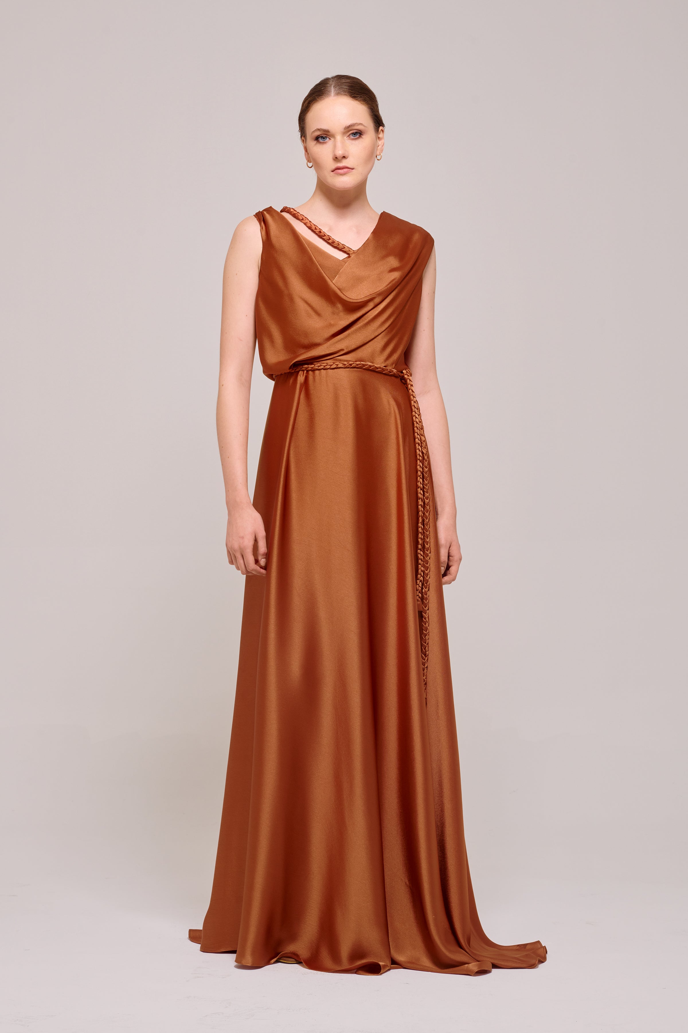 Silk-Satin Long Bronze Gown Silk-Satin Long Bronze Gown