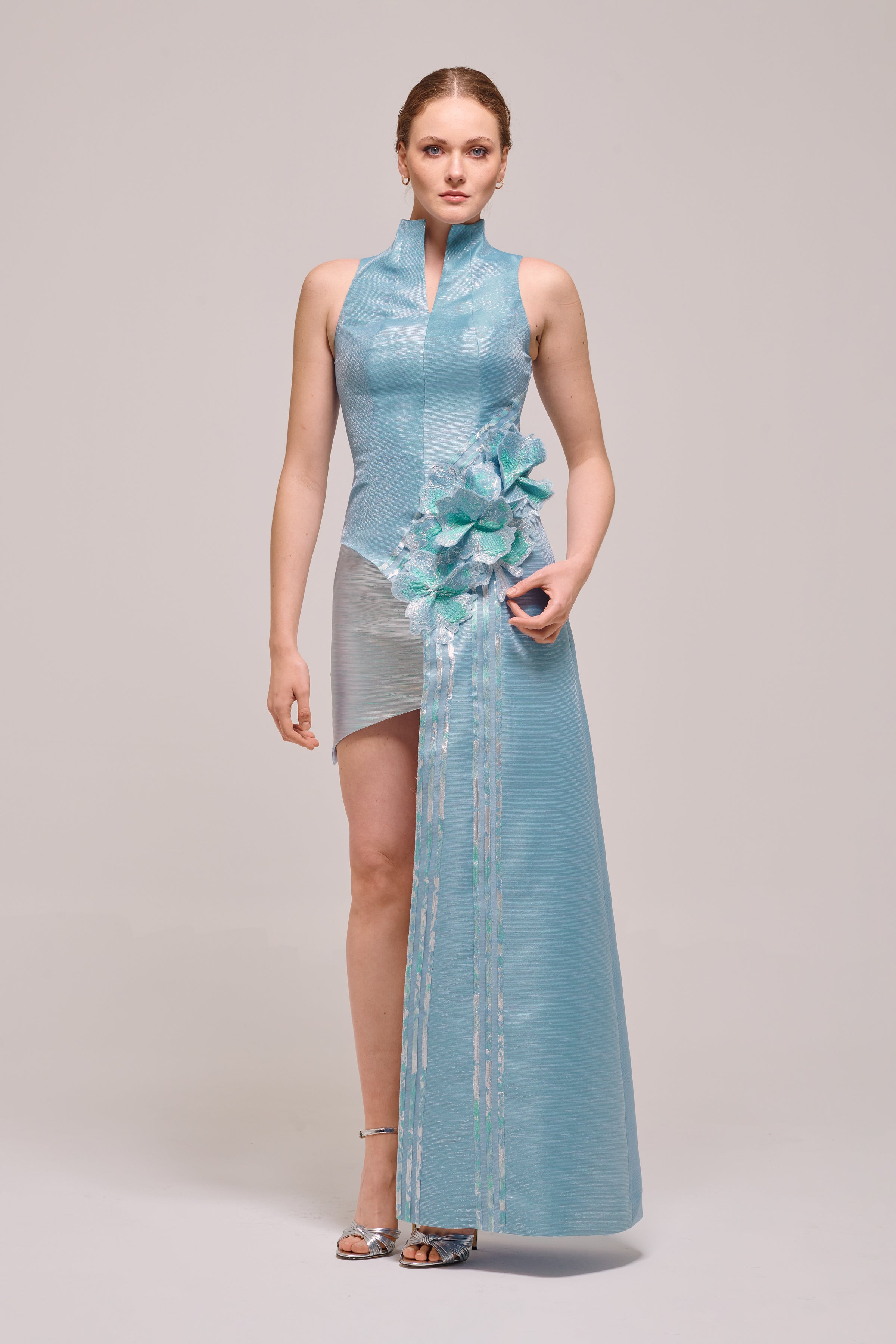 High Collar Three Dimensional Flowers Detail Mint Dress John Paul Ataker High Collar Three Dimensional Flowers Detail Mint Dress John Paul Ataker