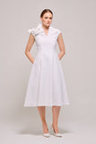 High Neck Detail White Midi Gown with Three-Dimensions Flowers