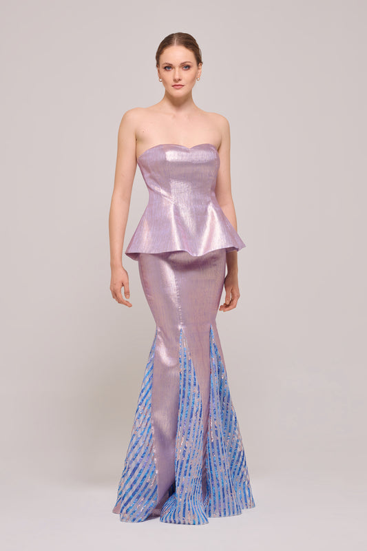 Heart Necklace Peplum Detailed Long Dress