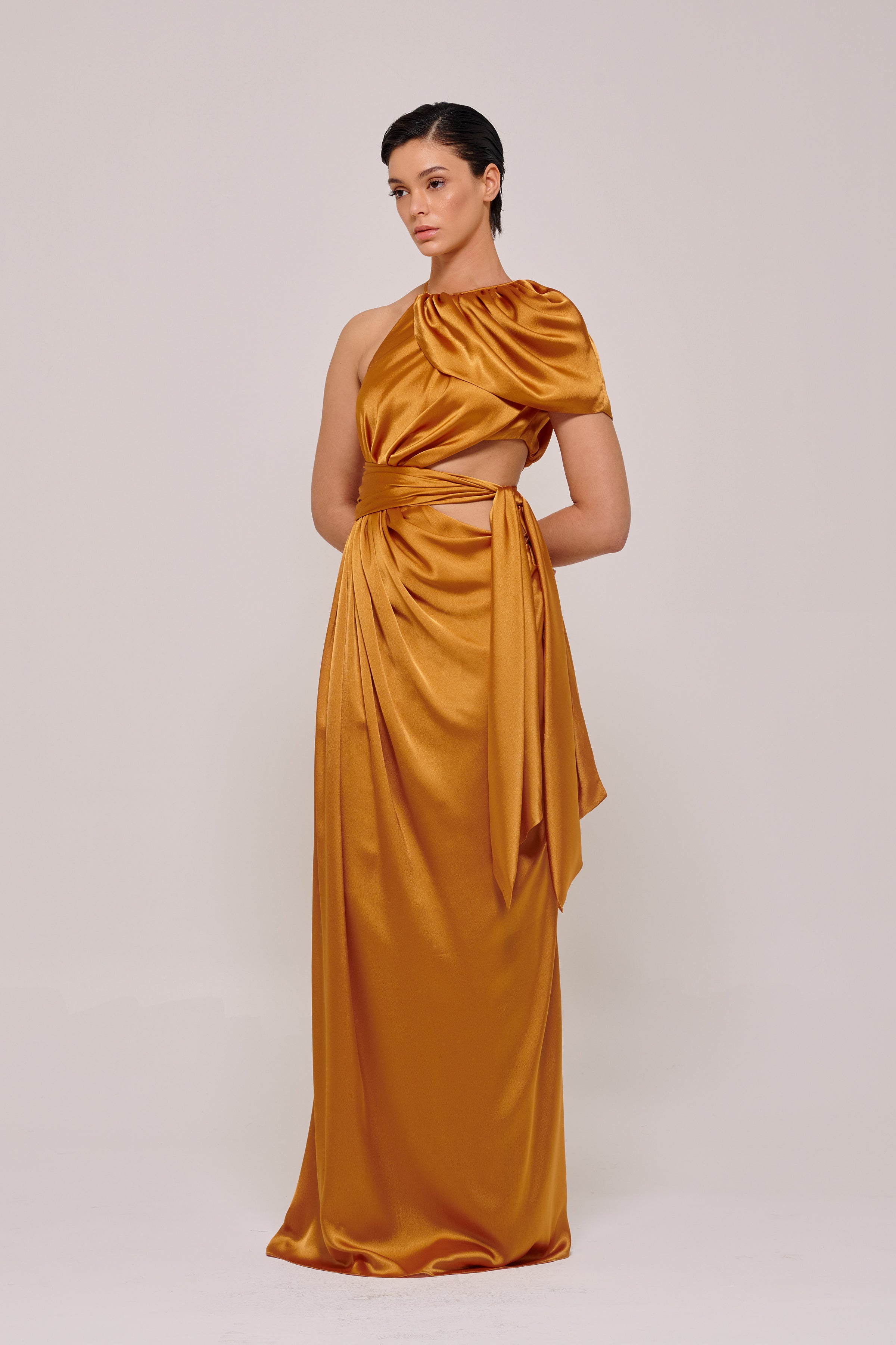 orange satin cut out dress One Shoulder Twist Detail Cut Out Maxi Dress In Orange | EGO US