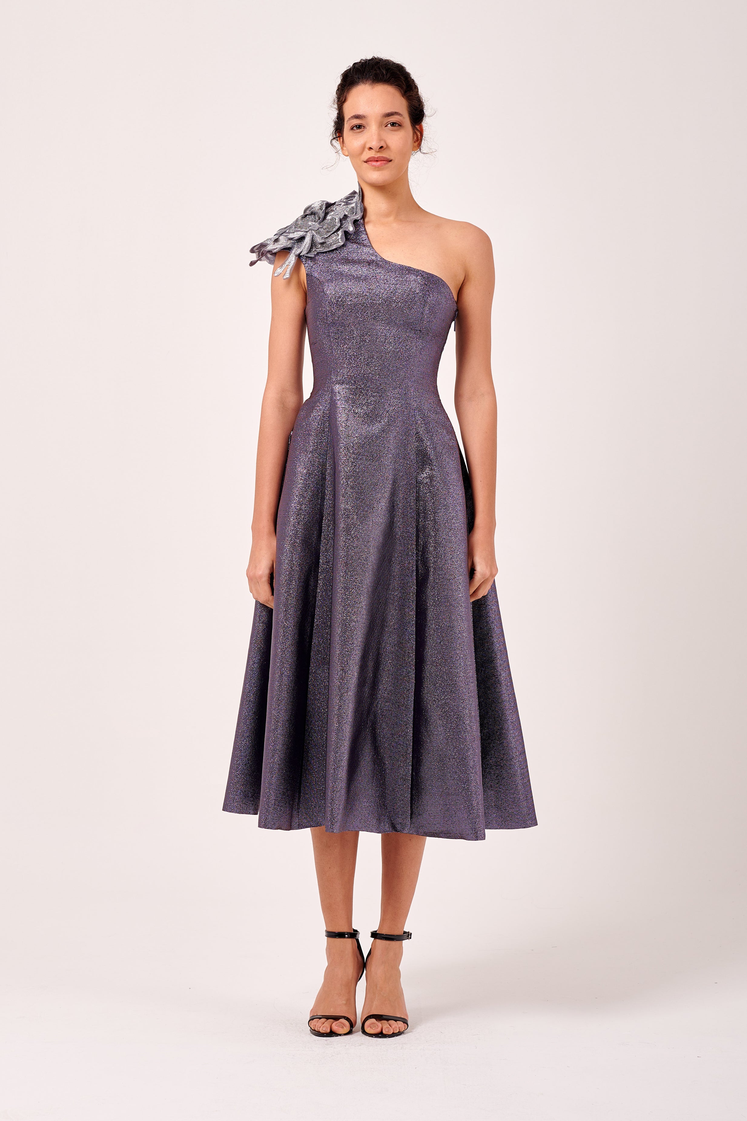 Three Dimensional Flower Detail One Shoulder Midi Dress John Paul Ataker Three Dimensional Flower Detail One Shoulder Midi Dress John Paul Ataker