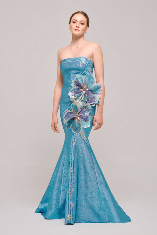 Three Dimensional Strapless Mint Mermaid Gown
