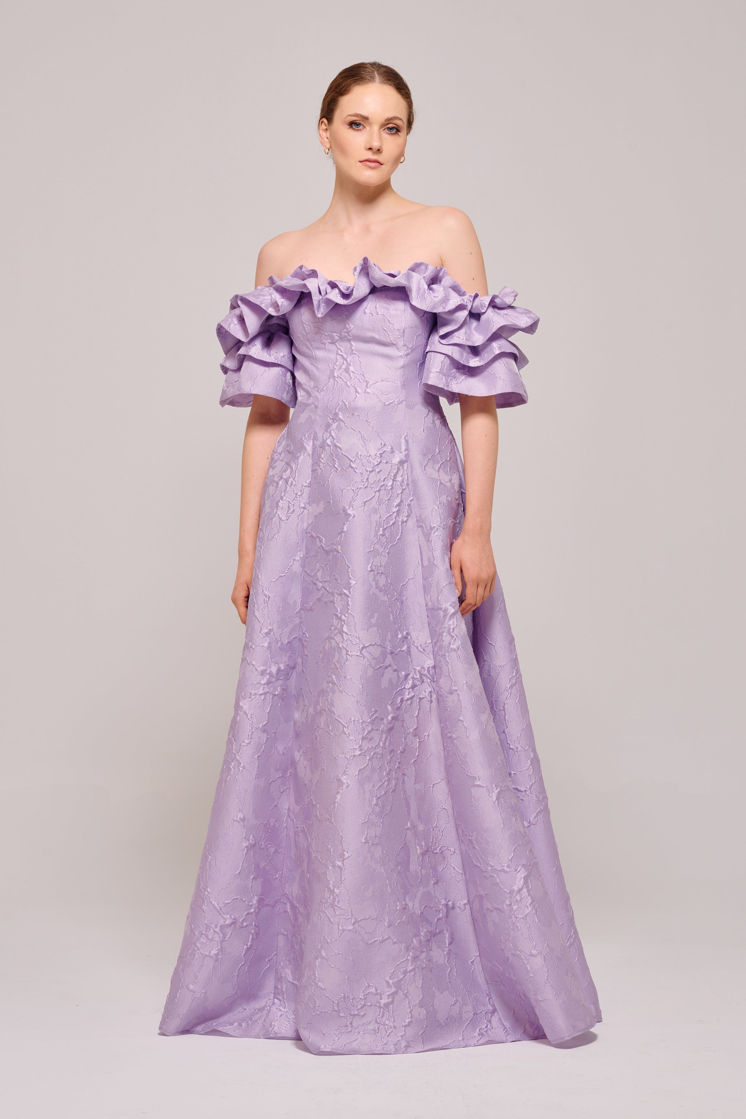 Ruffled Sleeve Long Lilac Gown Light Blue Ruffled Sleeve Long Lilac Gown Light Blue