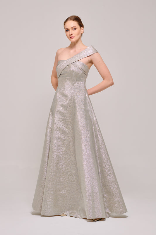Bandeau Neckline Shiny Gown