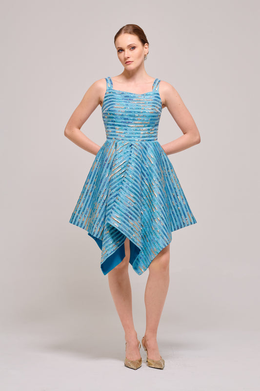 Square Neckline Asymmetric Hem Detail Dress