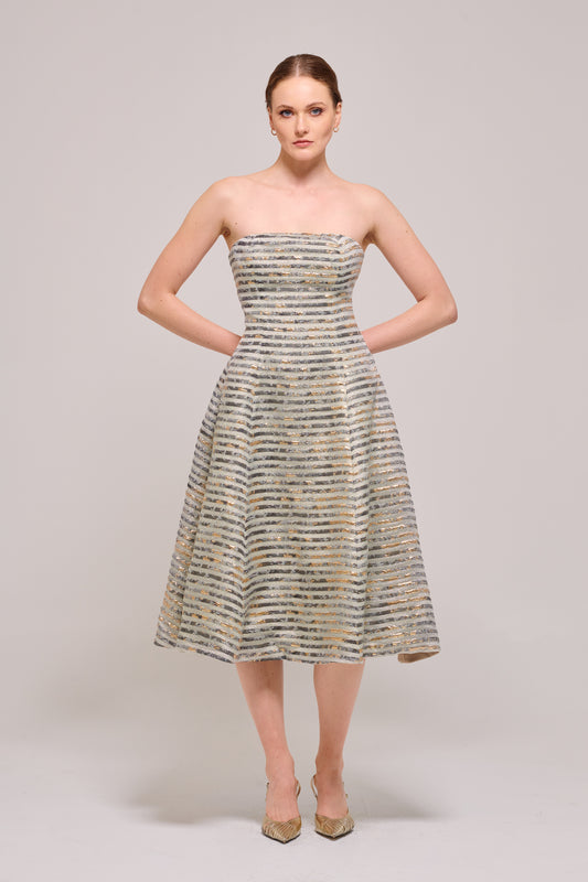 Midi Length Organza and Jacquard Dress