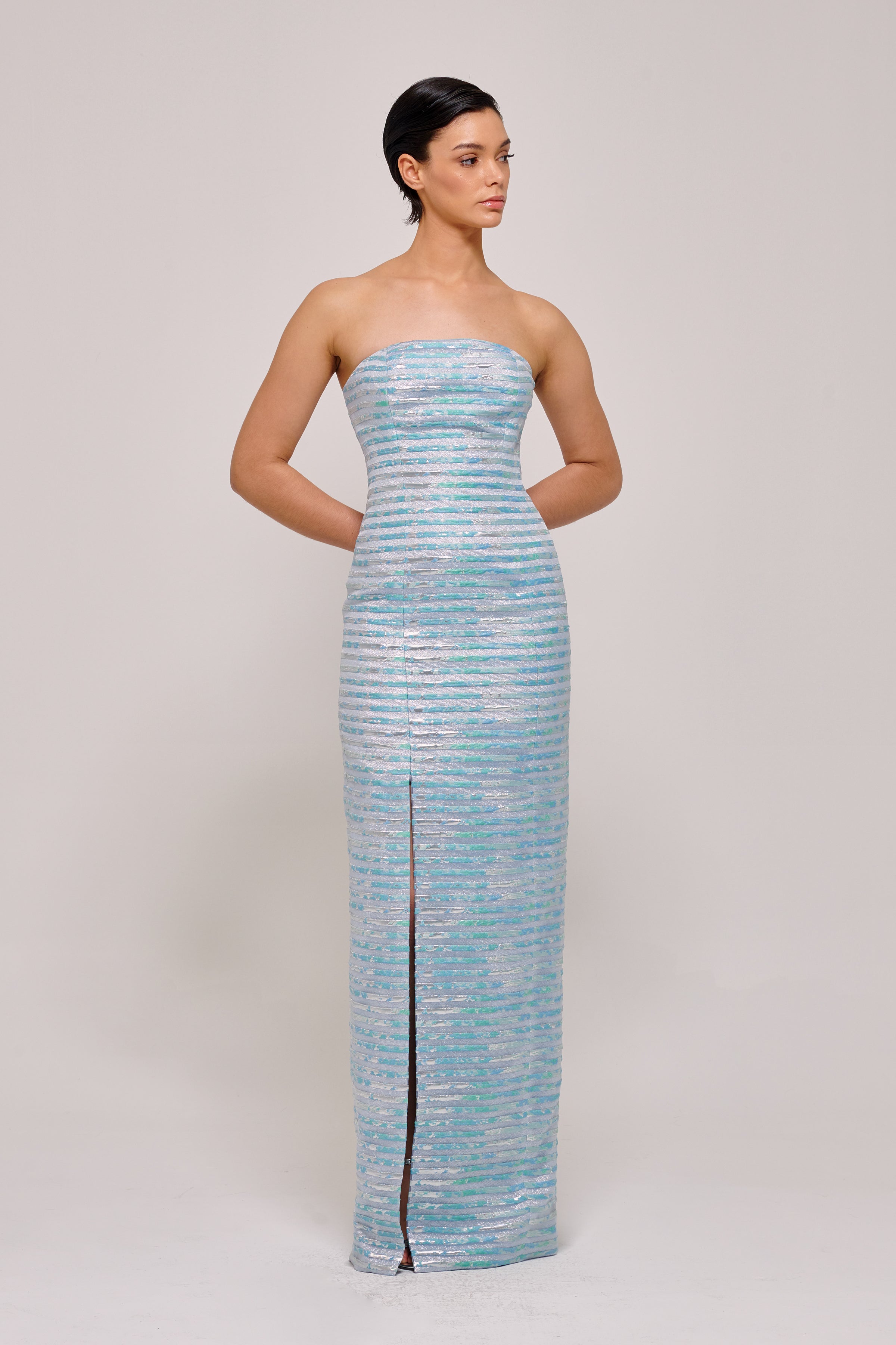 Strapless Vertical Stripes Detail Column Dress Vision Strapless Vertical Stripes Detail Column Dress Vision