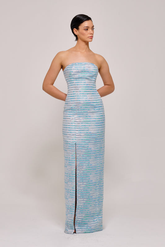 Strapless Vertical Stripes Detail Column Dress