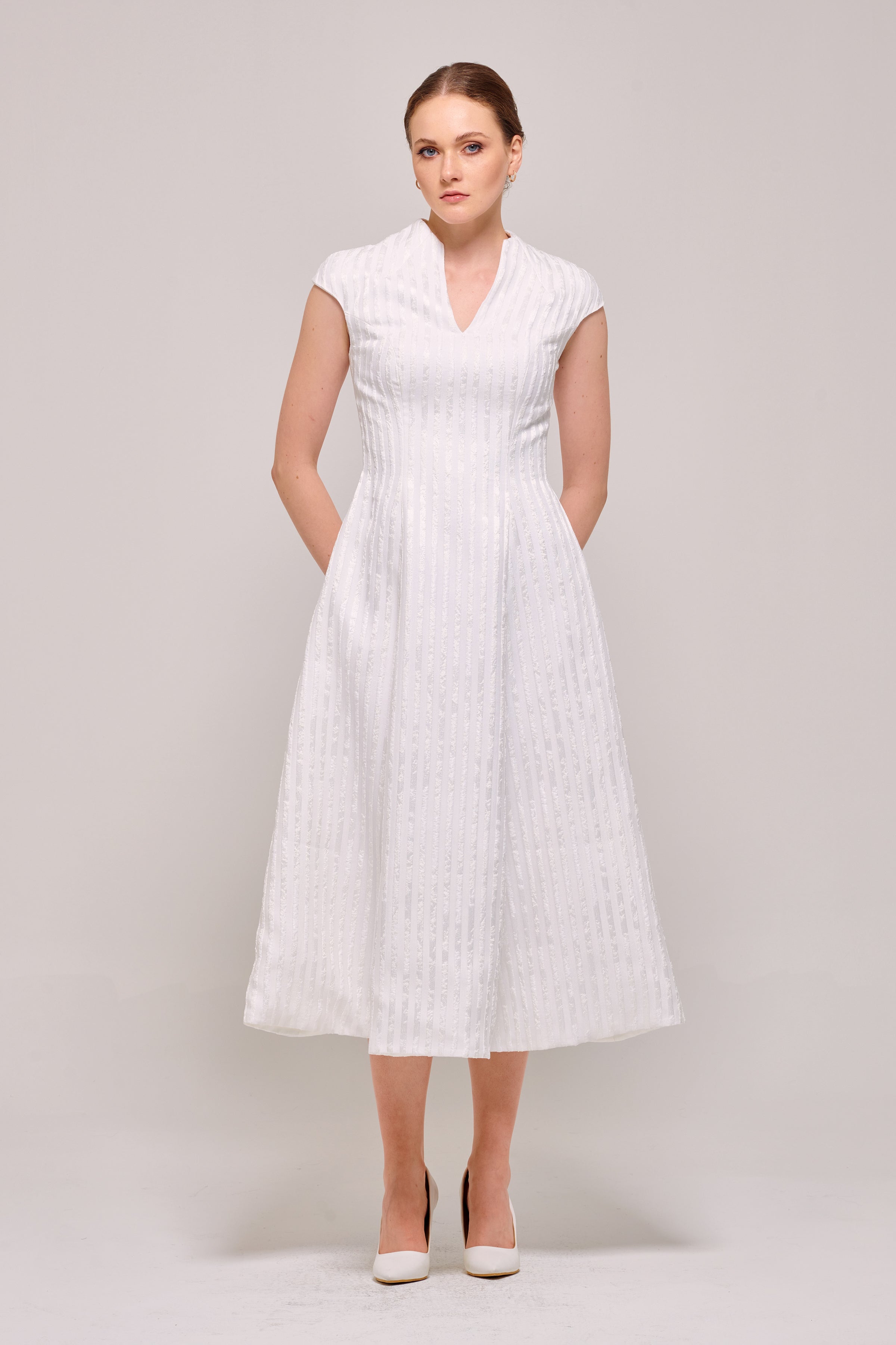 Cap Sleeve V-Neck Midi Dress