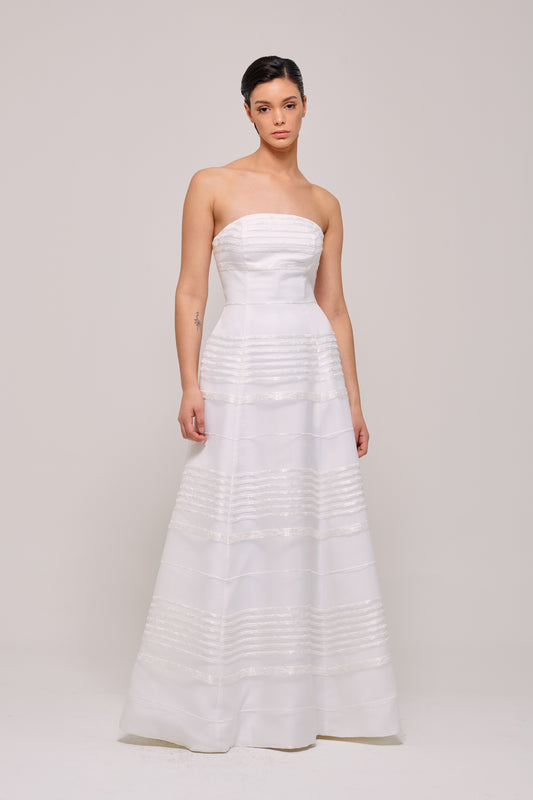 Strapless A-line Silhouette White Gown