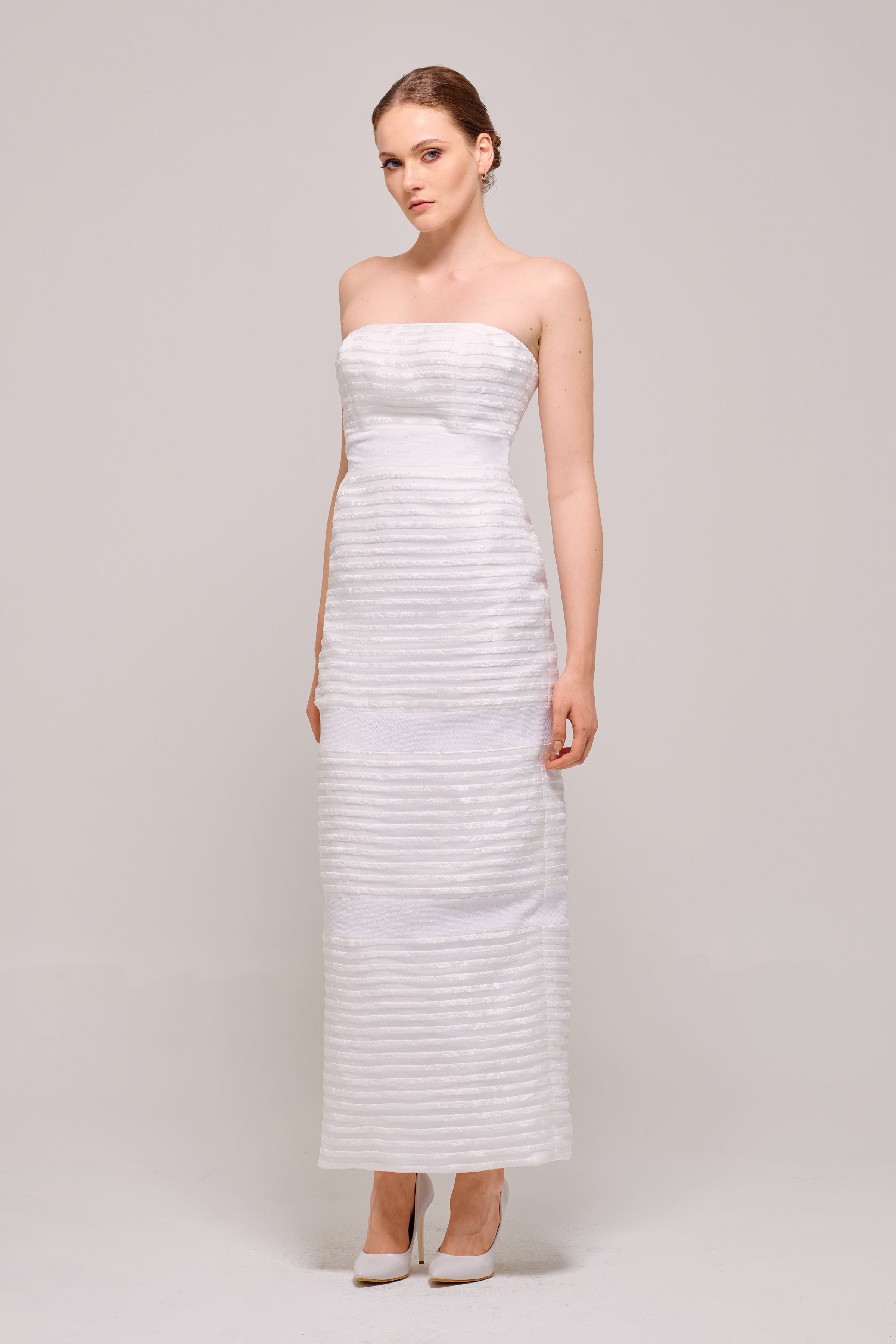 Organza and Jacquard Strapless Column Dress Blush Organza and Jacquard Strapless Column Dress Blush