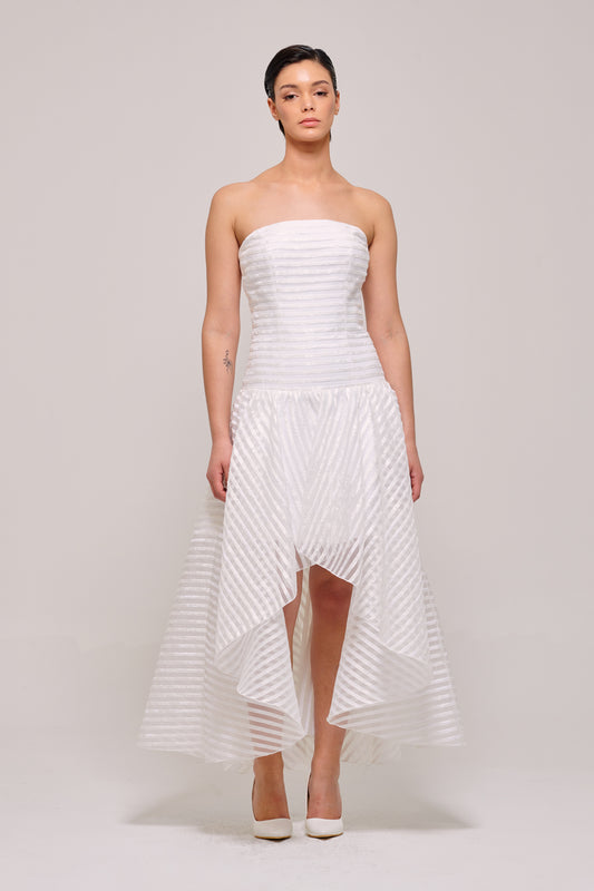 Strapless High-Low Detail White Dress