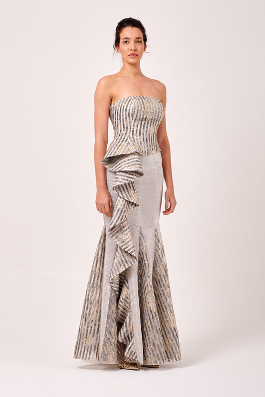 Layered Peplum Detail Long Mermaid Gown