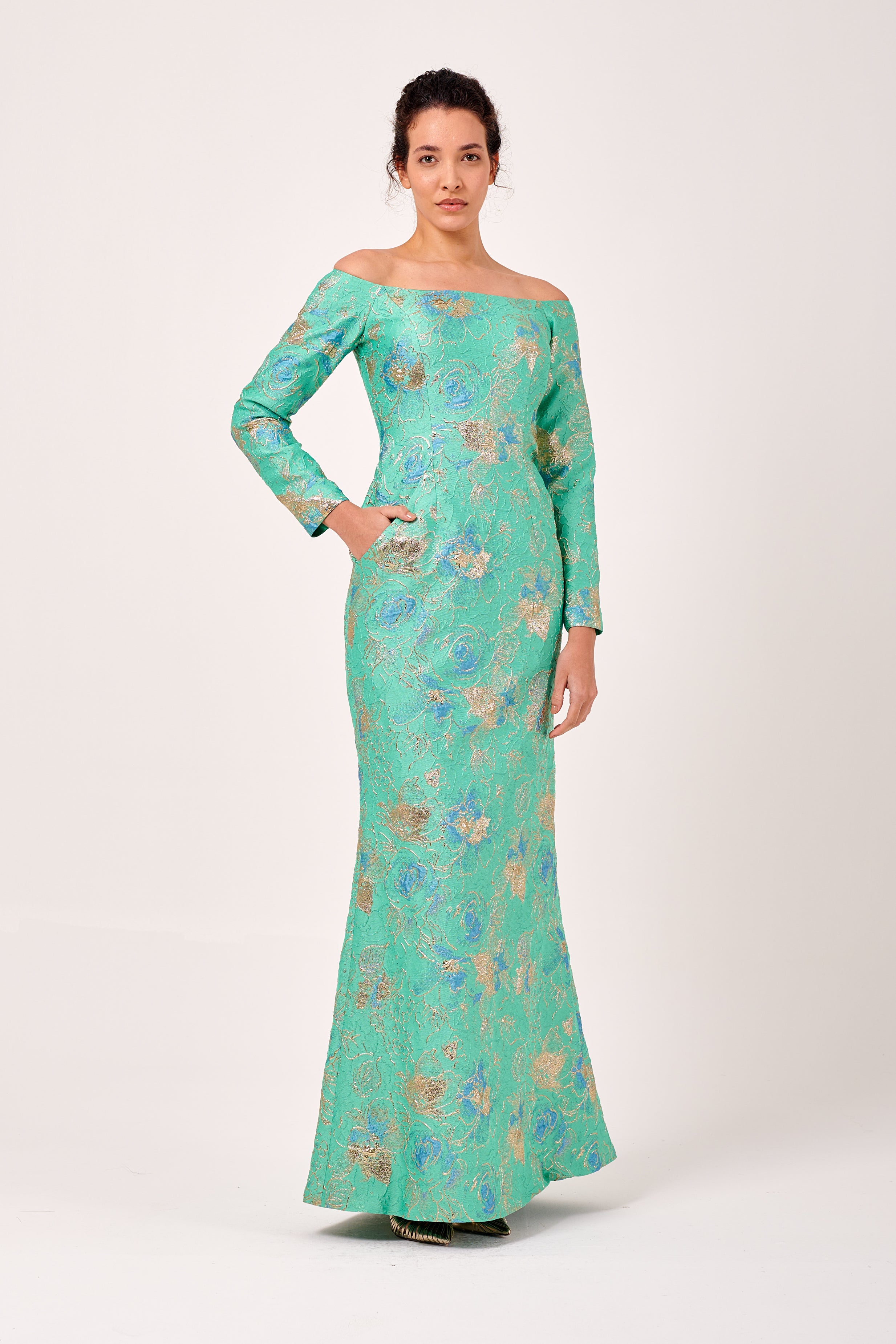 Off-The-Shoulder Long Sleeve Detail Mermaid Dress John Paul Ataker Off-The-Shoulder Long Sleeve Detail Mermaid Dress John Paul Ataker