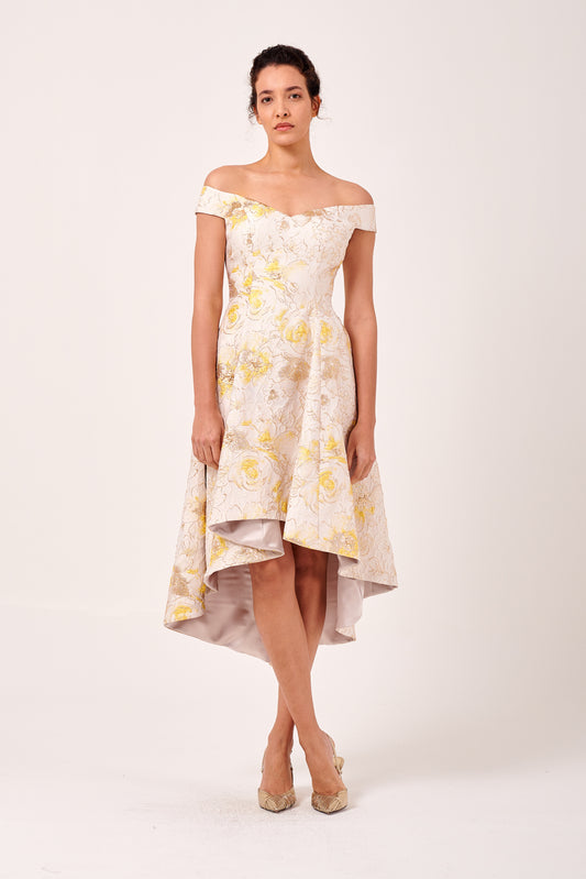 Off-The Shoulder Floral High-Low Hemline Detail Dress