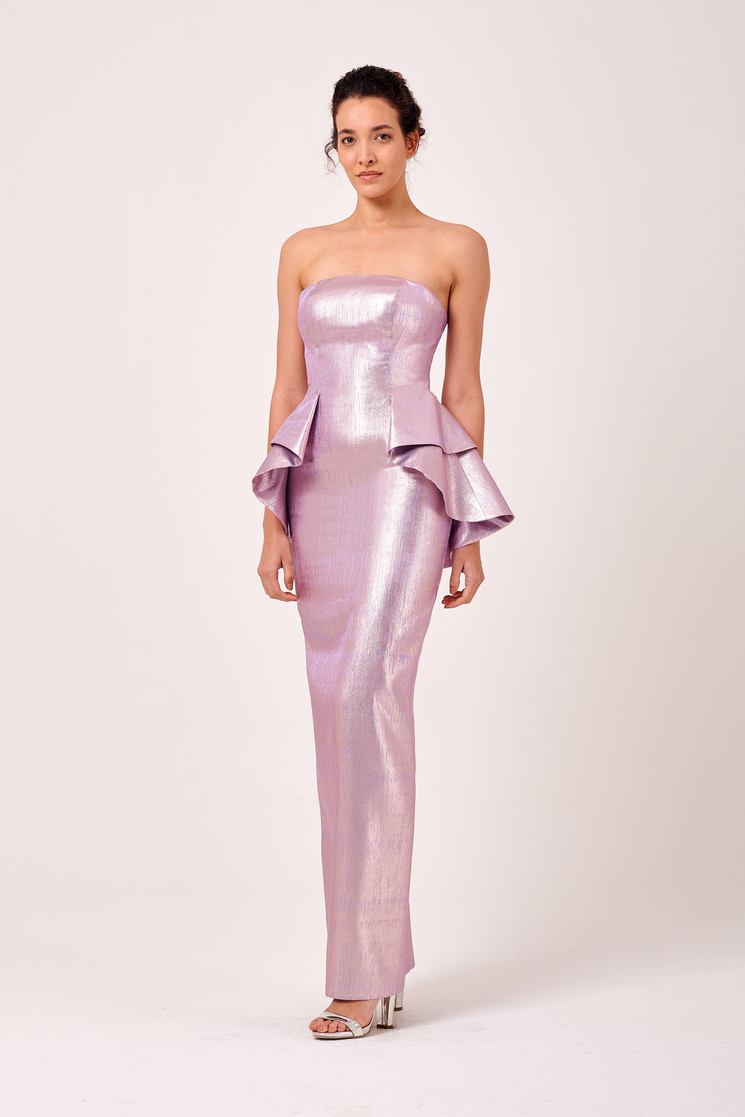 double layer peplum dress Straight Neckline Layered Peplum Detail Long Dress Light Blue
