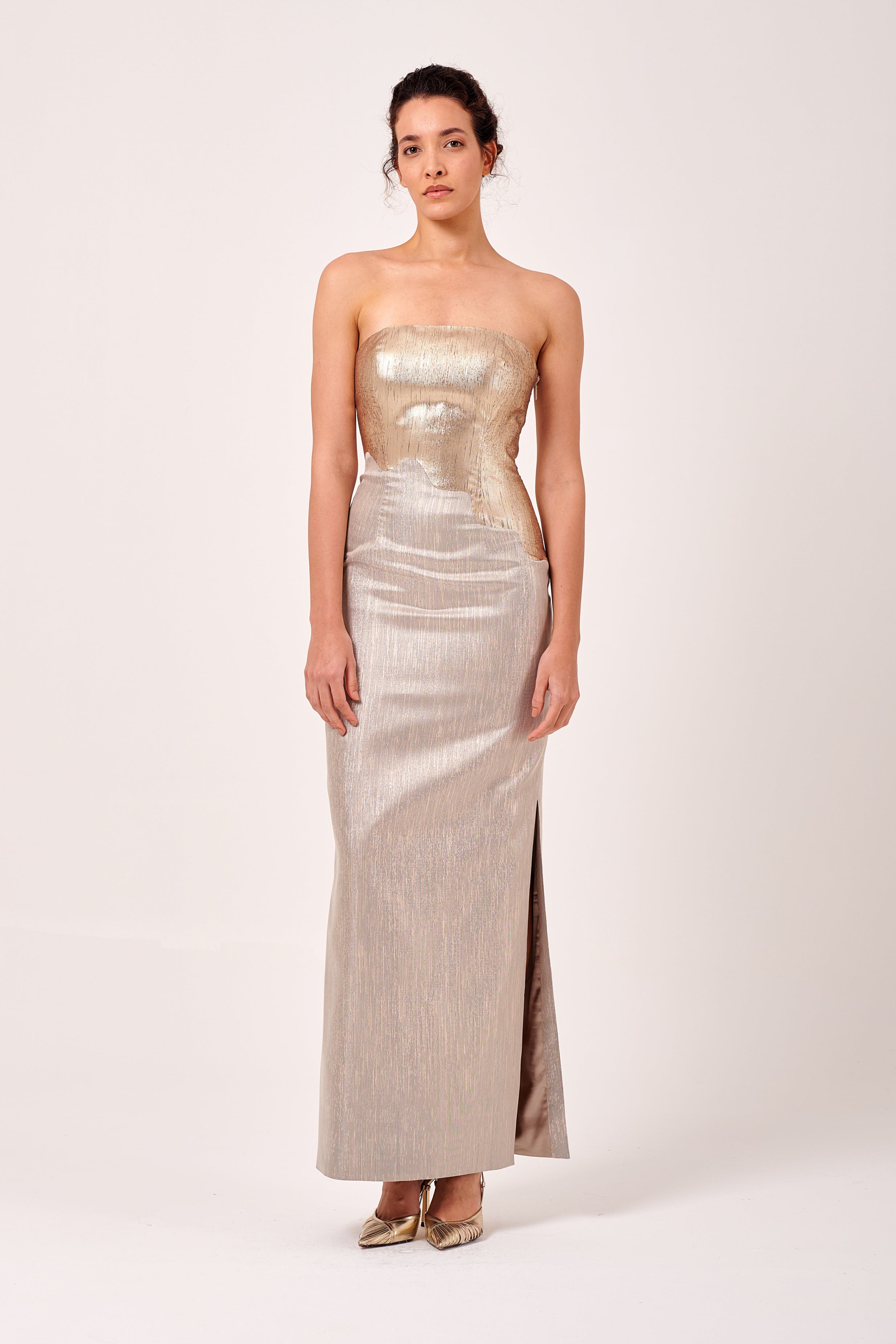 Two Tone Asymmetric Waist Detail Column Dress Two Tone Asymmetric Waist Detail Column Dress