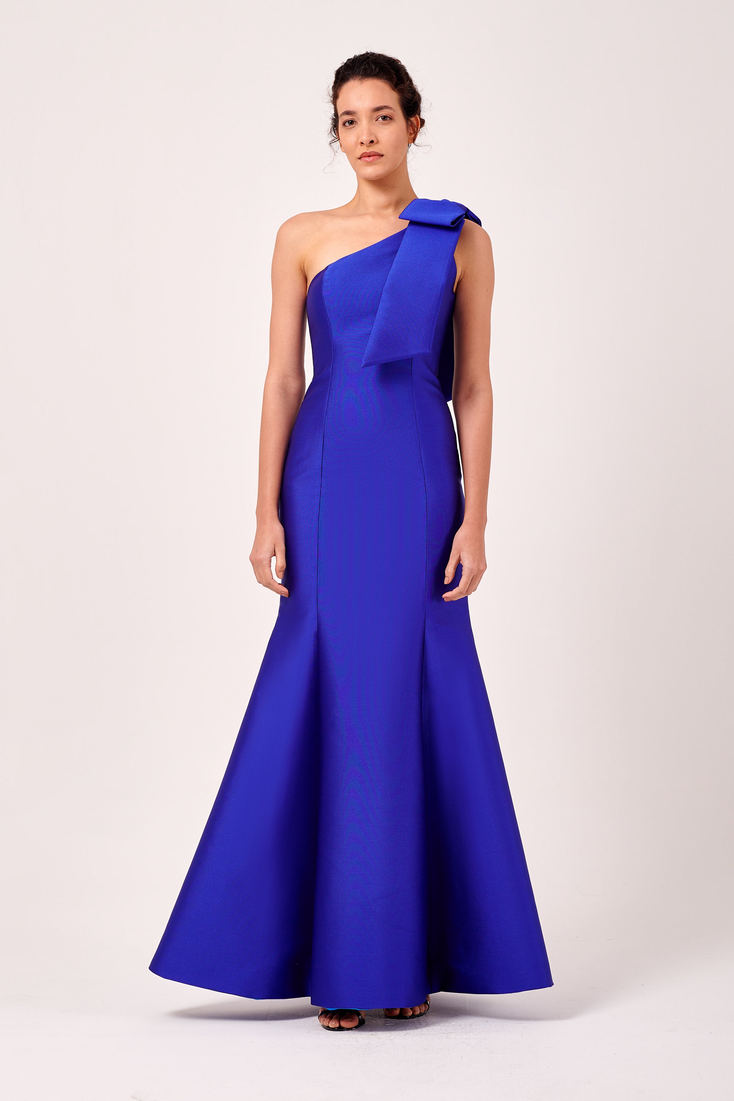 one shoulder dress bow Adrianna Papell One-shoulder Bow-accent Midi Dress