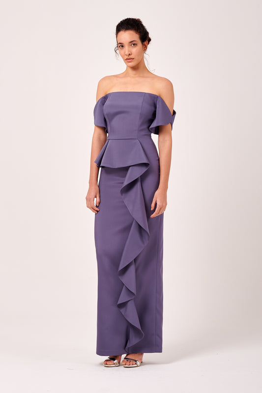 Off-The-Shoulder Layered Peplum Detail Long Dress