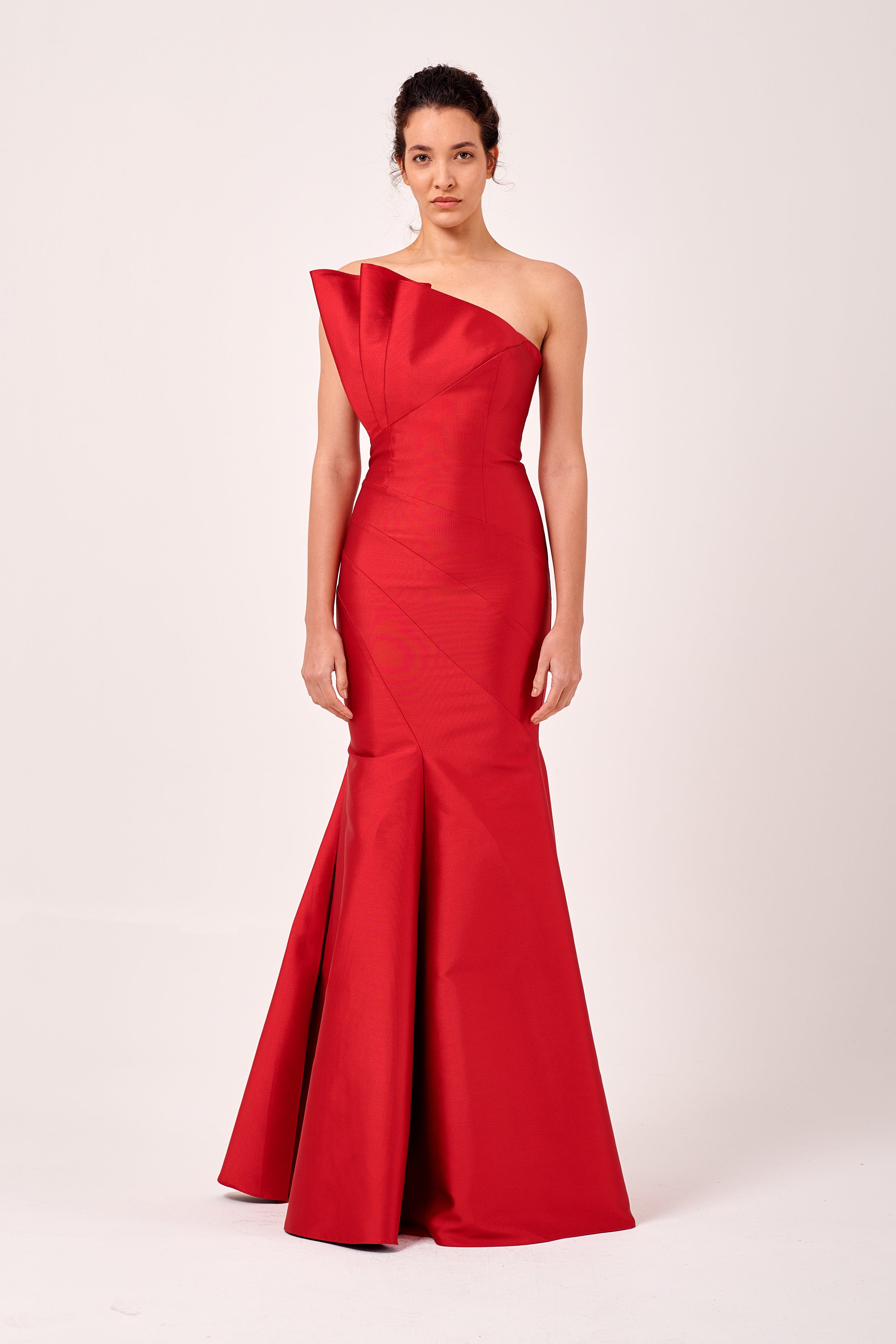 Alluring Pleated Fan Neckline Design Ruched Detail Formal Evening Gown John Paul Ataker Alluring Pleated Fan Neckline Design Ruched Detail Formal Evening Gown John Paul Ataker