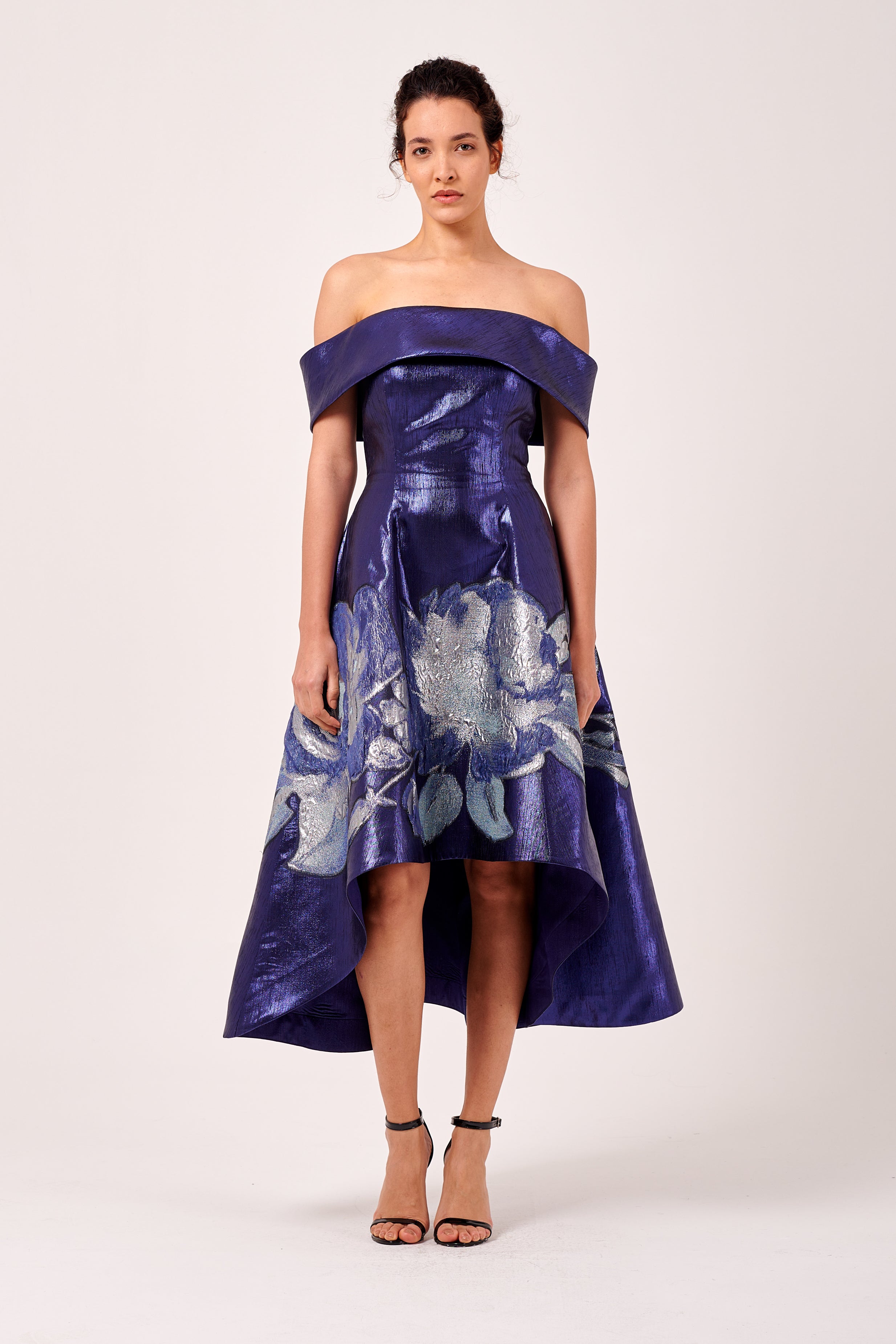Off-The-Shoulder Floral Appliqus Detail High-Low Dress John Paul Ataker Off-The-Shoulder Floral Appliqus Detail High-Low Dress John Paul Ataker