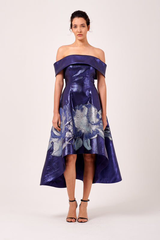 Off-The-Shoulder Floral Appliqués Detail High-Low Dress