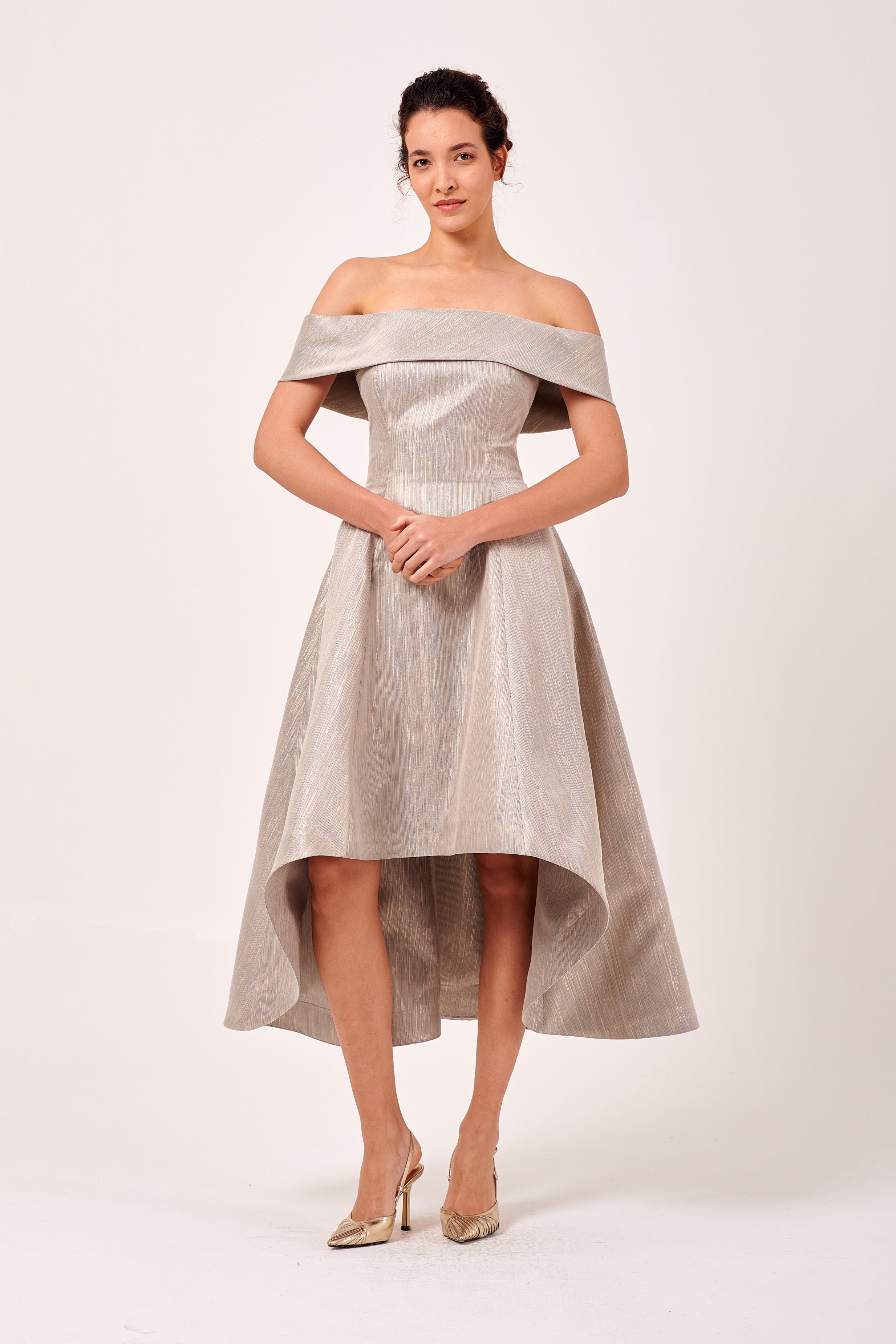 Banded Off-The-Shoulder Neckline High-Low Dress John Paul Ataker Banded Off-The-Shoulder Neckline High-Low Dress John Paul Ataker
