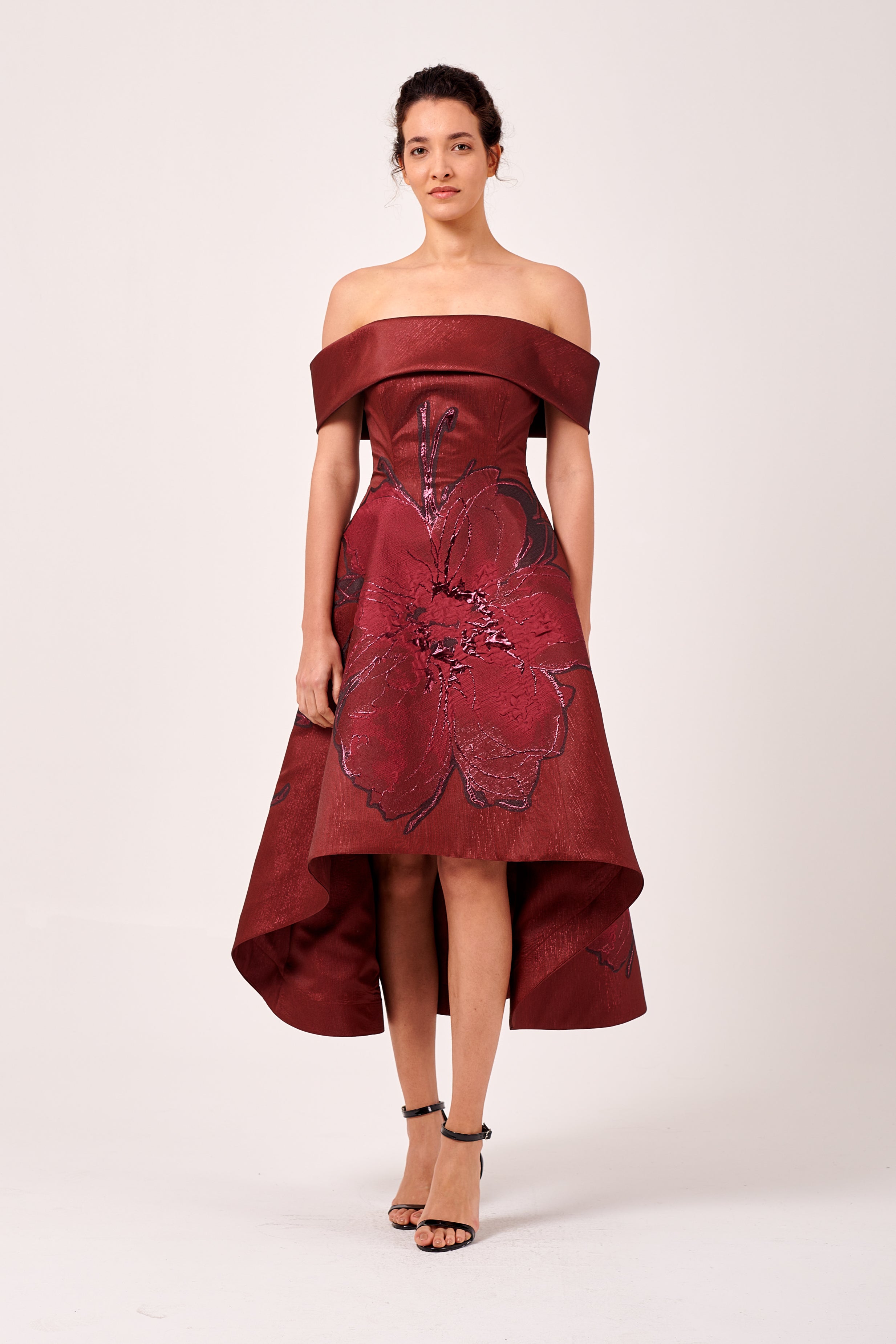 Off-The-Shoulder Neckline Appliqus Detail High-Low Dress John Paul Ataker Off-The-Shoulder Neckline Appliqus Detail High-Low Dress John Paul Ataker