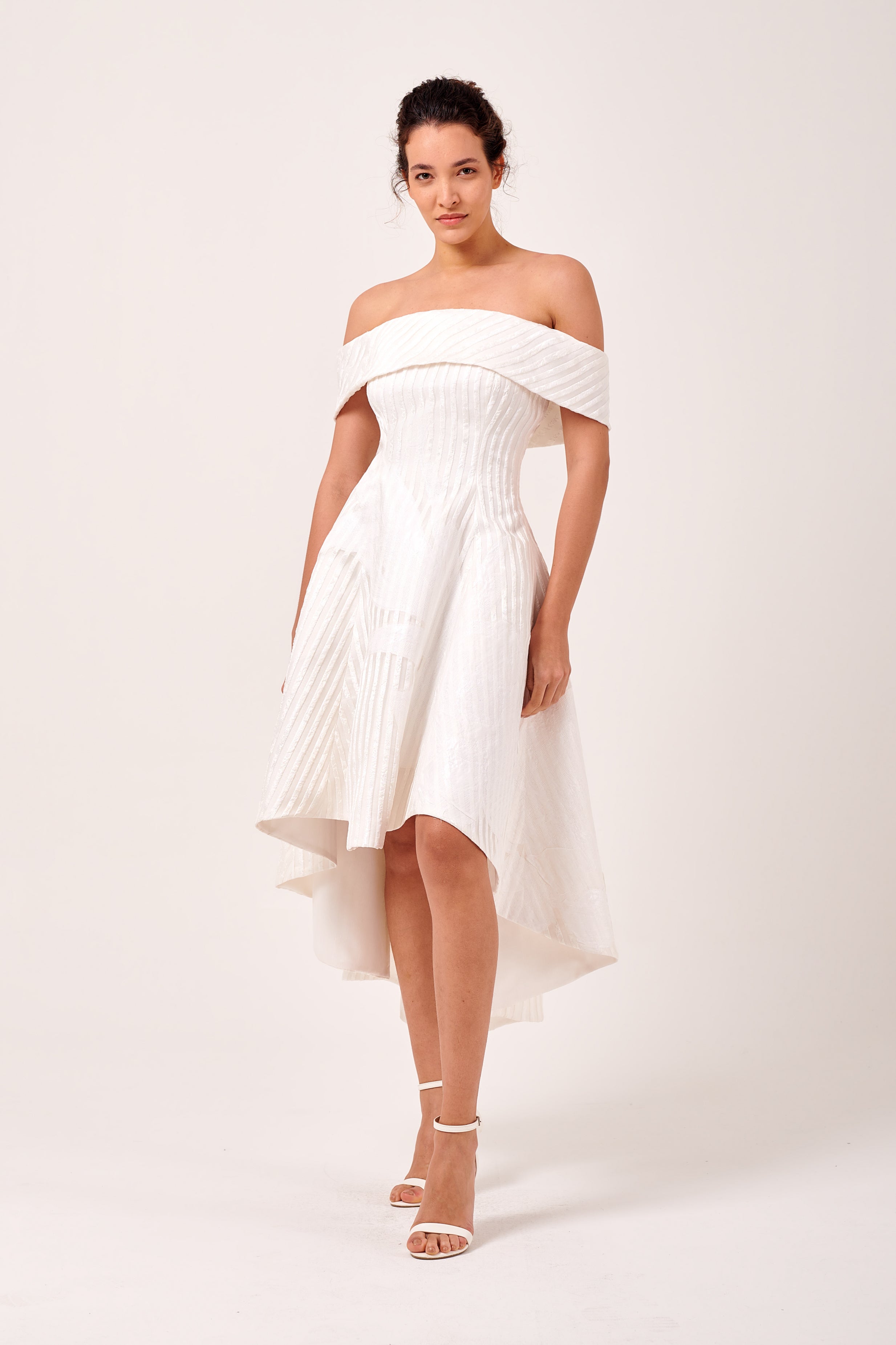 Banded Off-The-Shoulder Neckline Dress White Banded Off-The-Shoulder Neckline Dress White